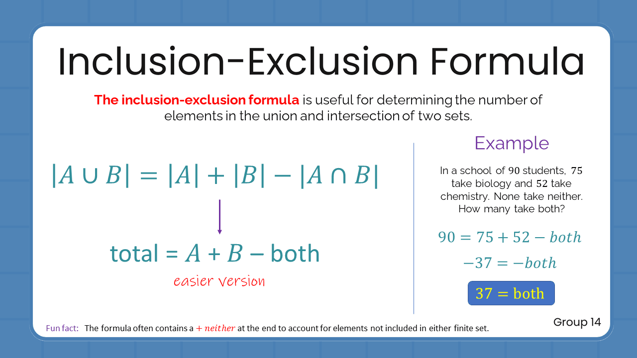 Quant Flashcards Group 14 - Inclusion-Exclusion Formula