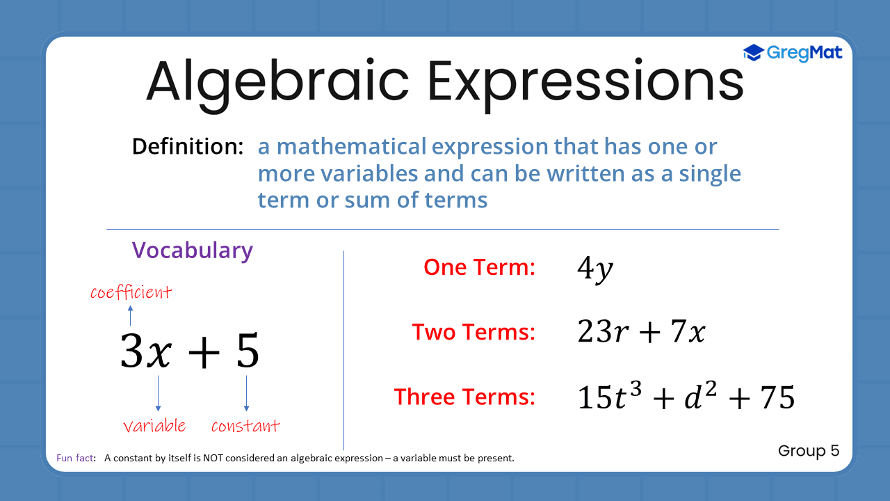 Quant Flashcards Group 5 - Algebraic Expressions