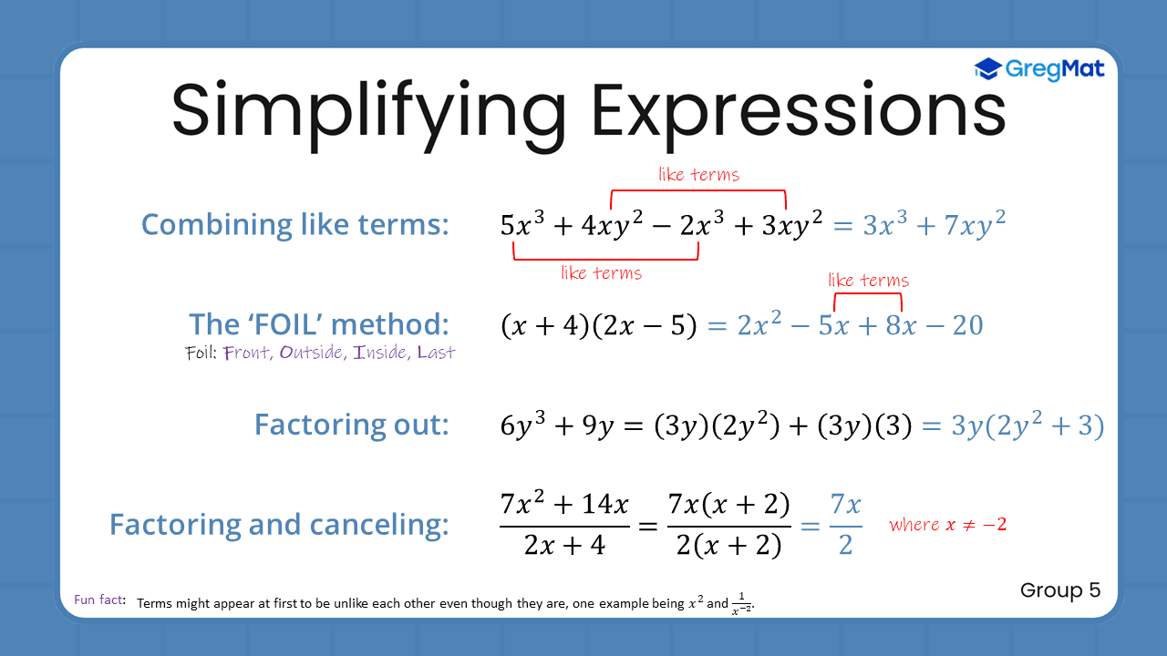 Quant Flashcards Group 5 - Simplifying Expressions