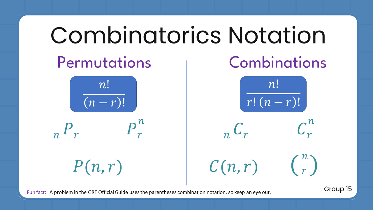 Quant Flashcards Group 15 - Combinatorics Notation