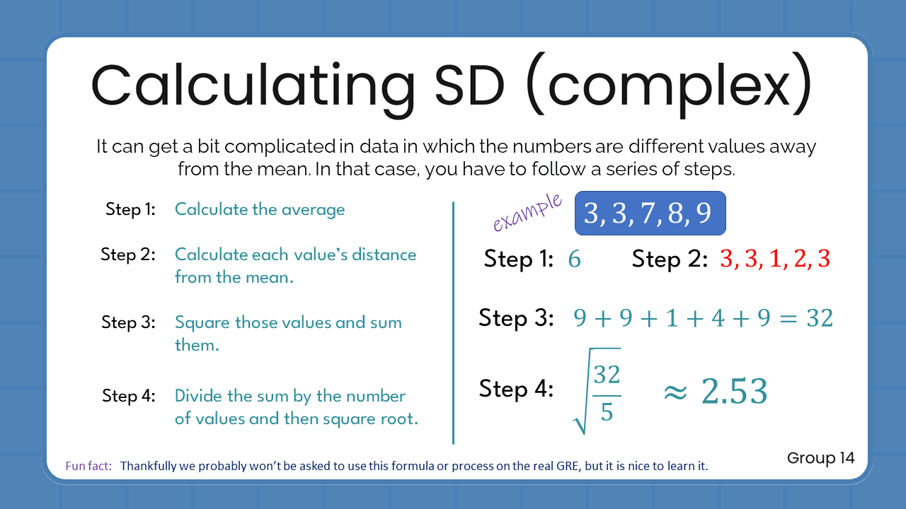 Quant Flashcards Group 14 - Calculating SD (complex)