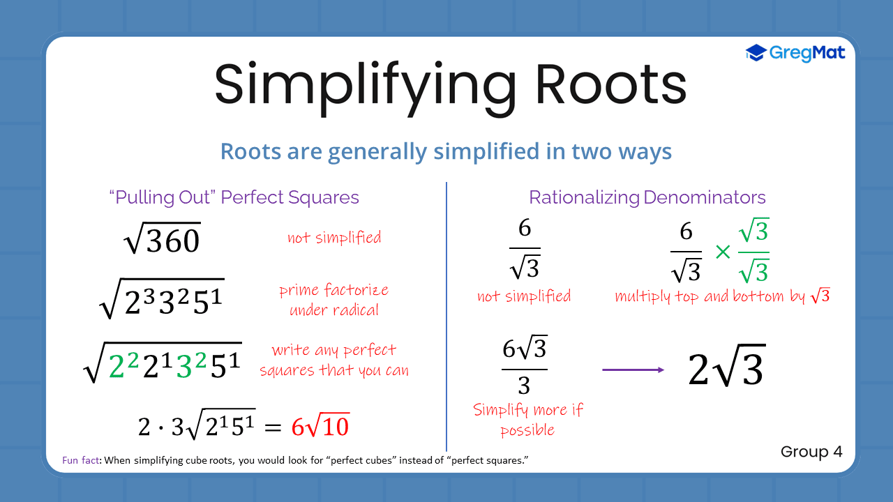 Quant Flashcards Group 4 - Simplifying Roots