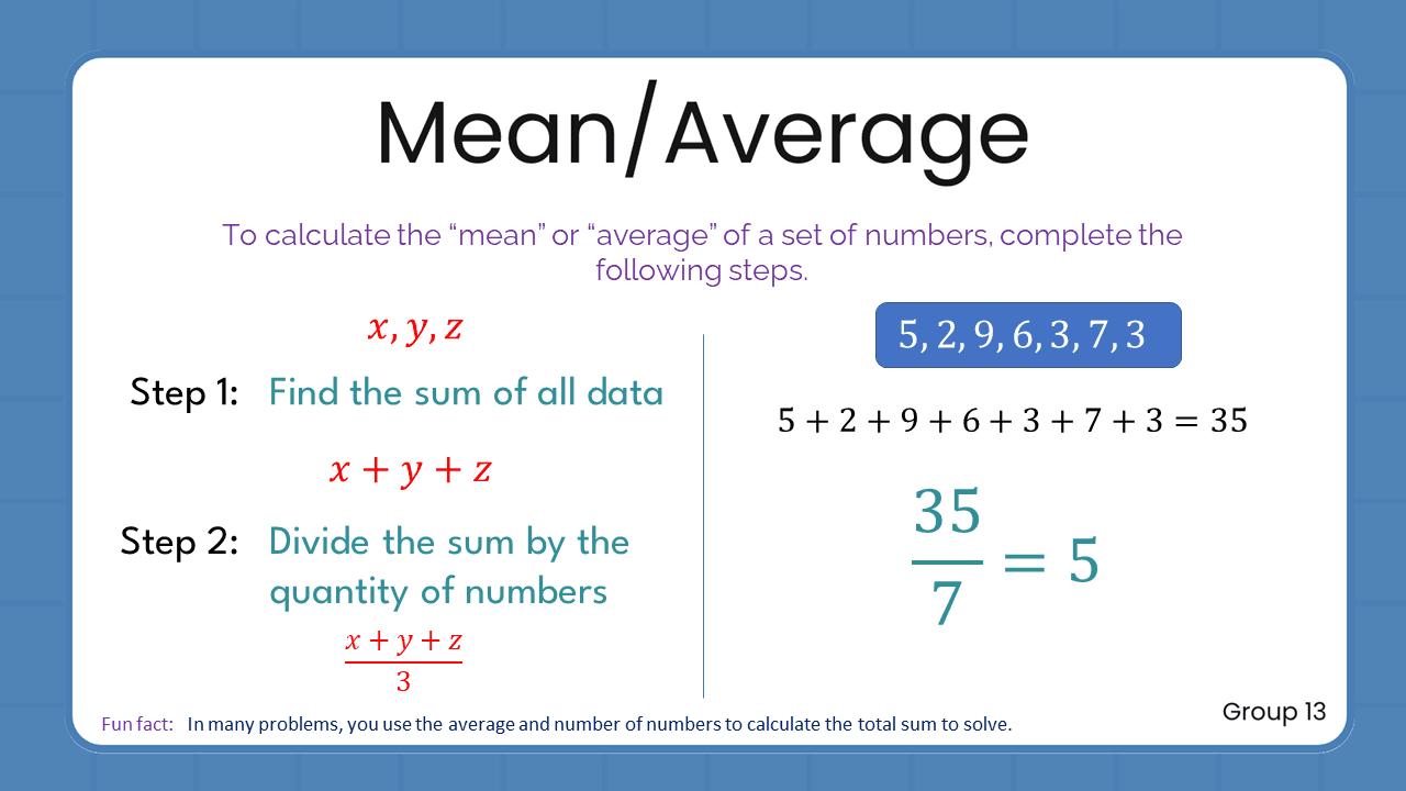 Quant Flashcards Group 13 - Mean/Average