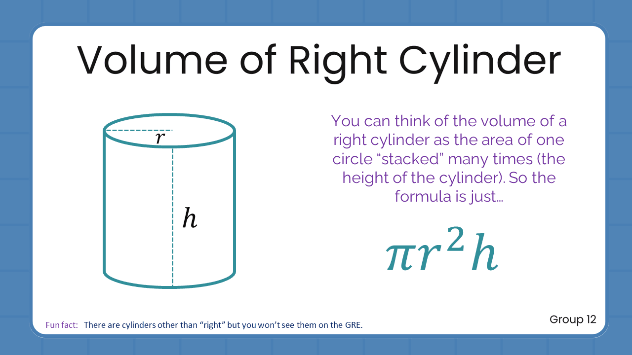 Quant Flashcards Group 12 - Volume of a Right Cylinder