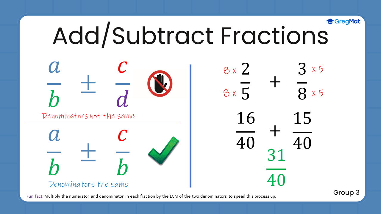 Quant Flashcards Group 3 - Add/Subtract Fractions