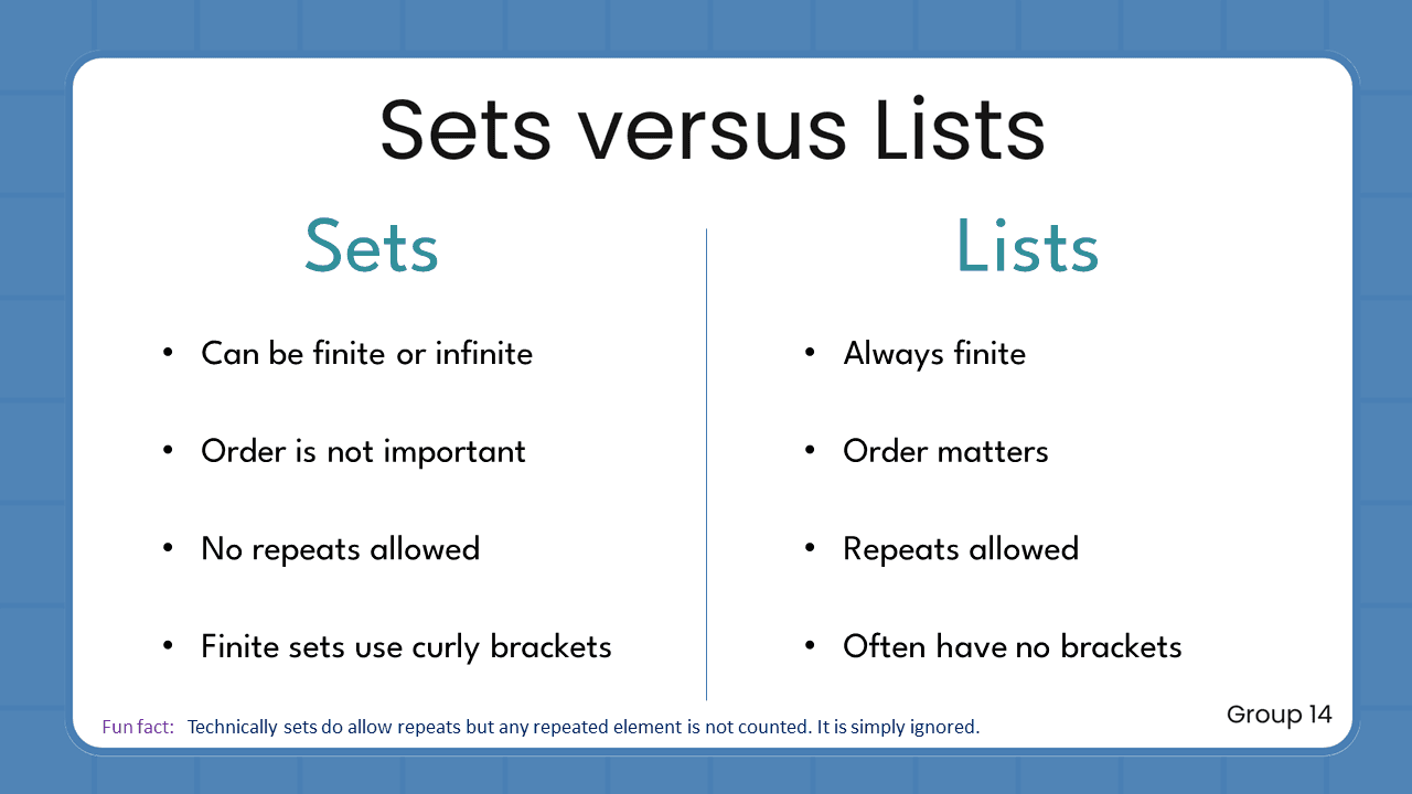 Quant Flashcards Group 14 - Sets versus Lists