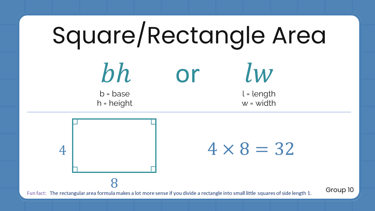 Quant Flashcards Group 10 - Square/Rectangle Area