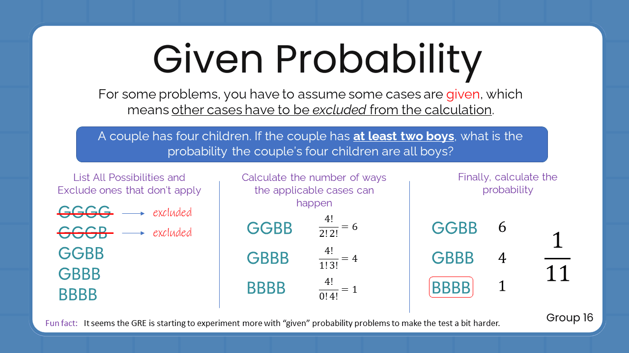 Quant Flashcards Group 16 - Given Probability
