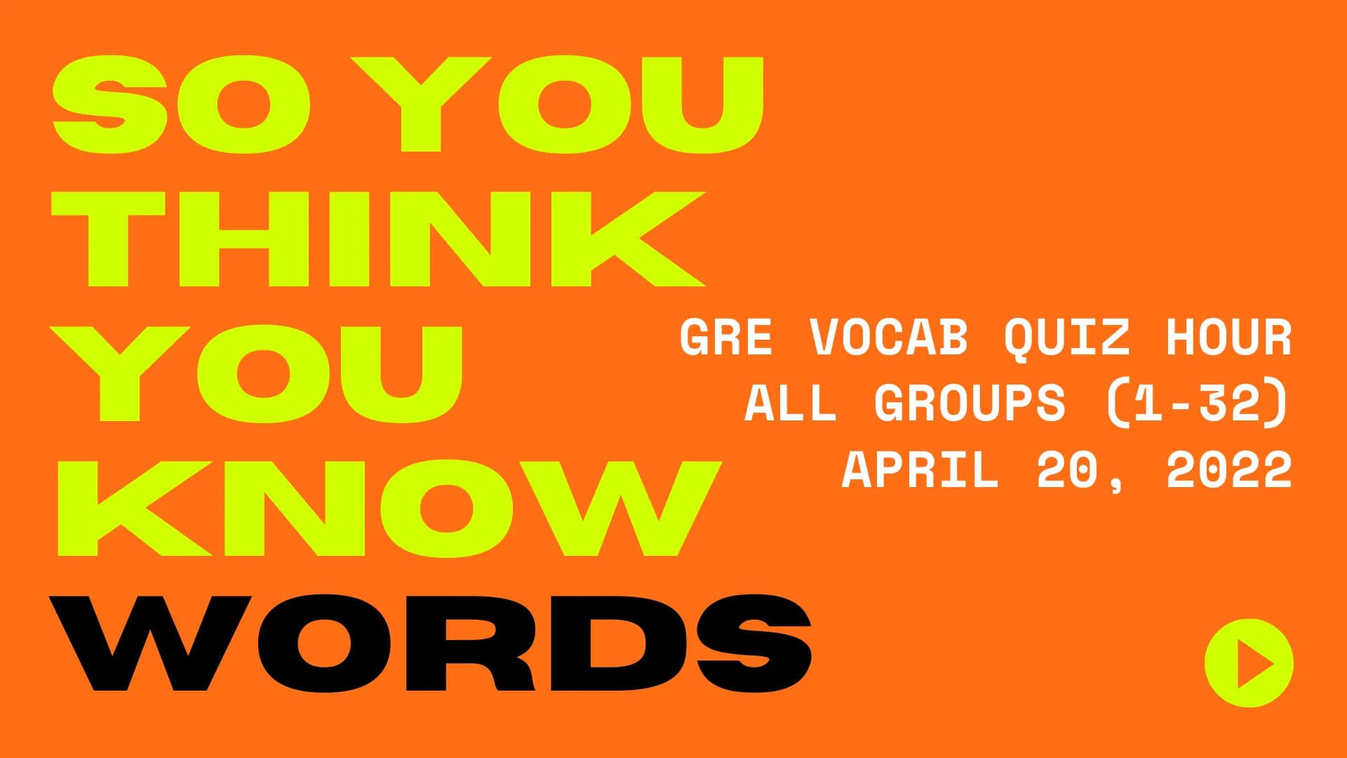 GRE Vocab Quiz Hour - All Groups - April 20, 2022