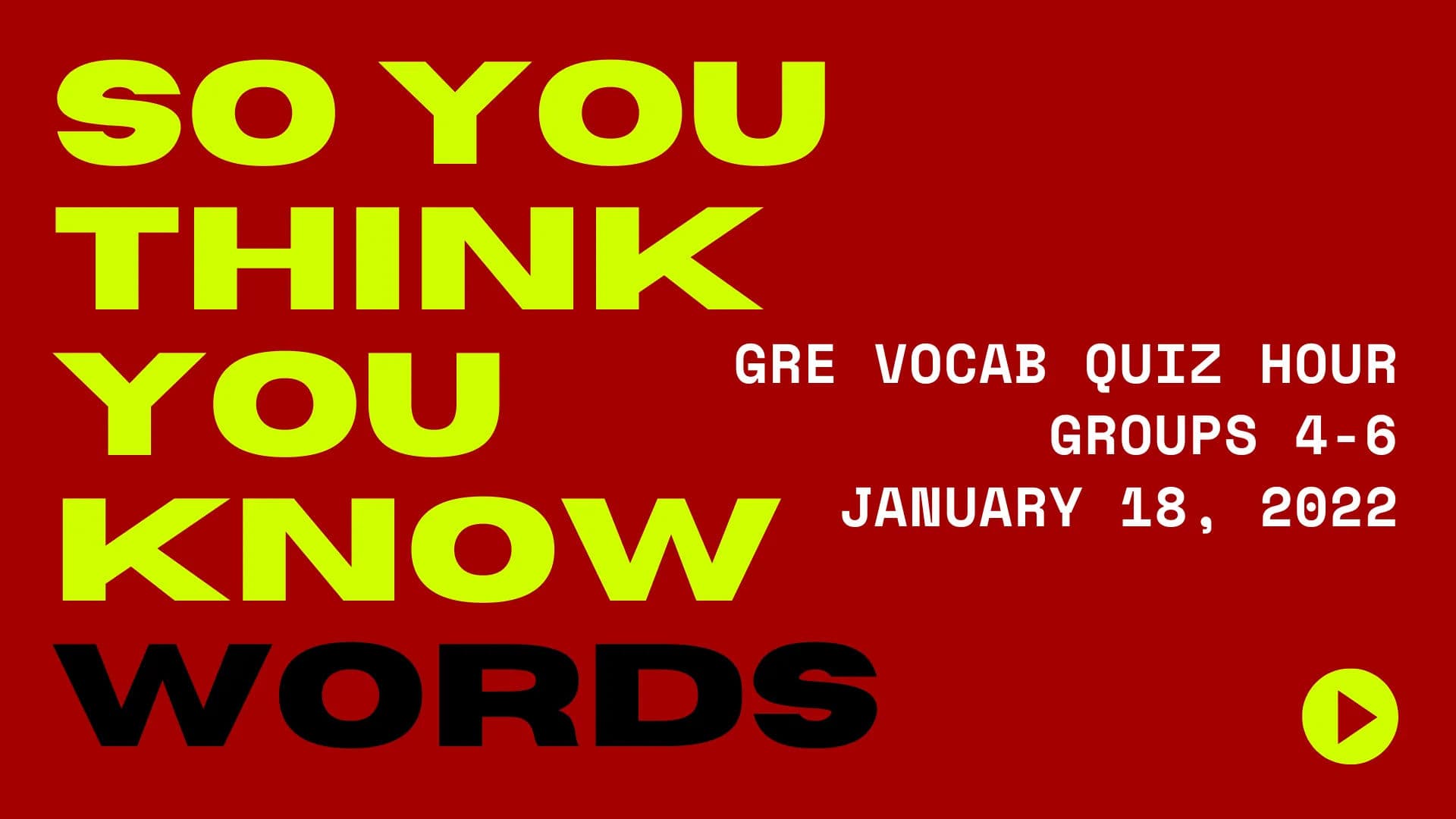 GRE Vocab Quiz Groups 4-6 - January 18, 2022