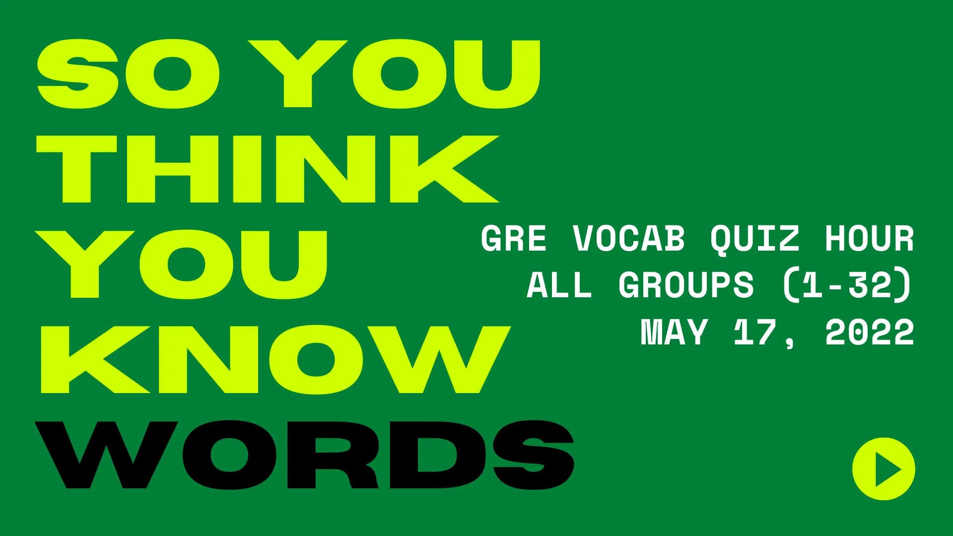 GRE Vocab Quiz Hour - All Groups - May 17, 2022