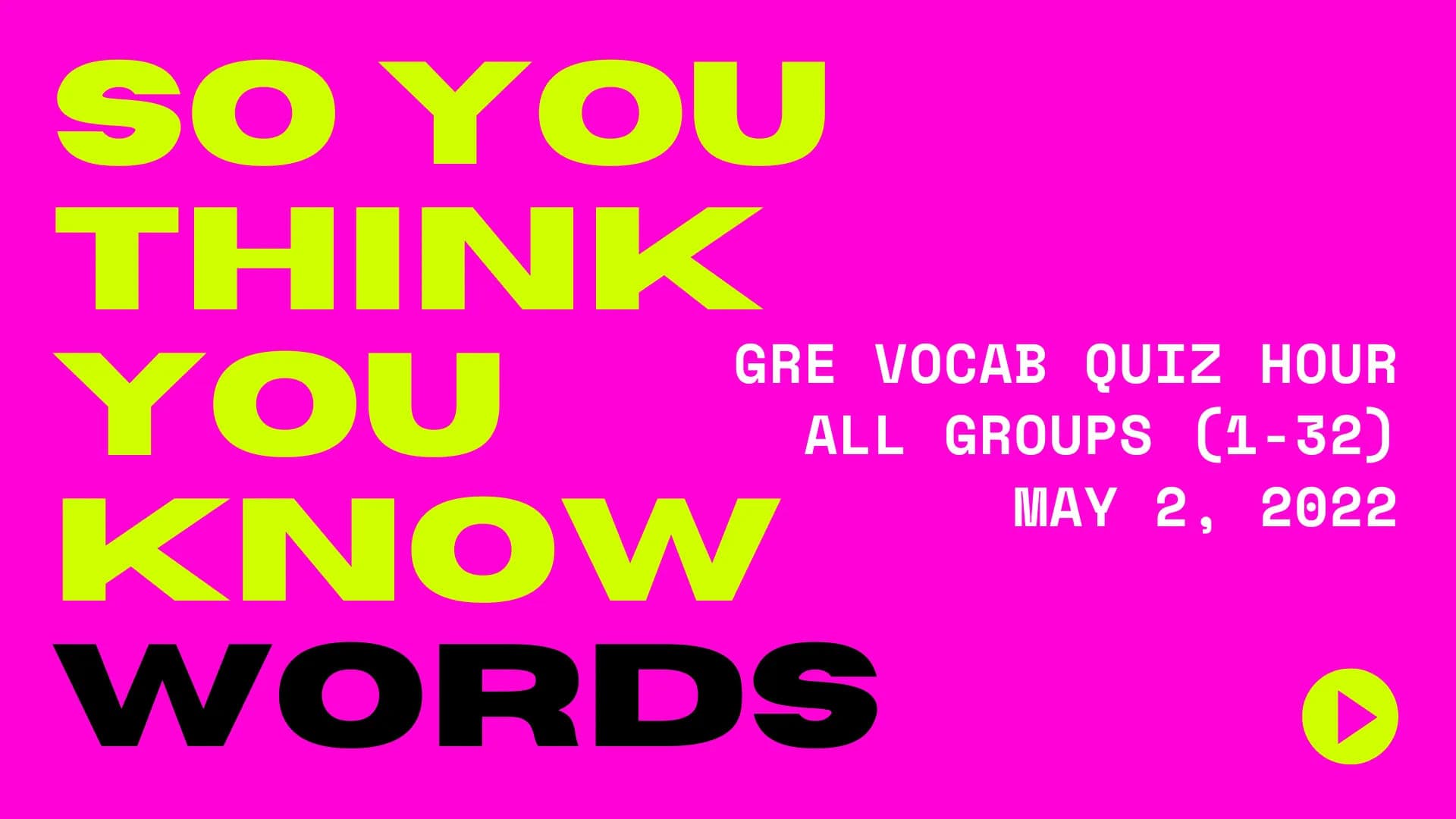 GRE Vocab Quiz Hour - All Groups - May 2, 2022